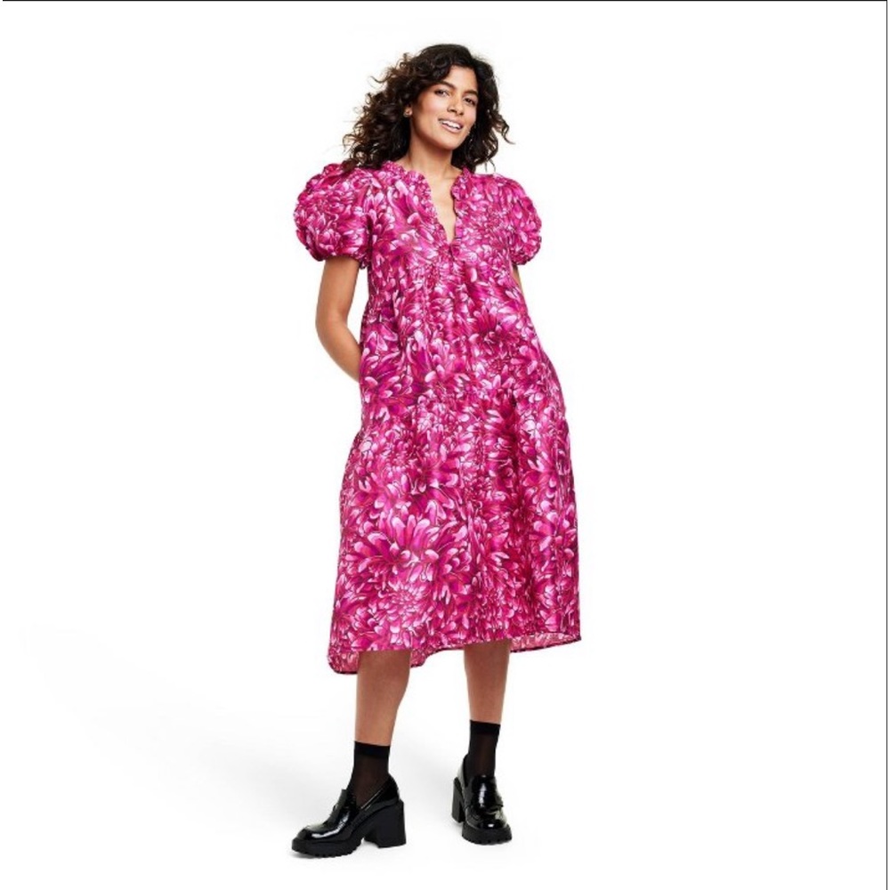 Women's Floral Tiered Ruffle
Puff Sleeve Midi Dress - Kika Vargas x
Target Pink